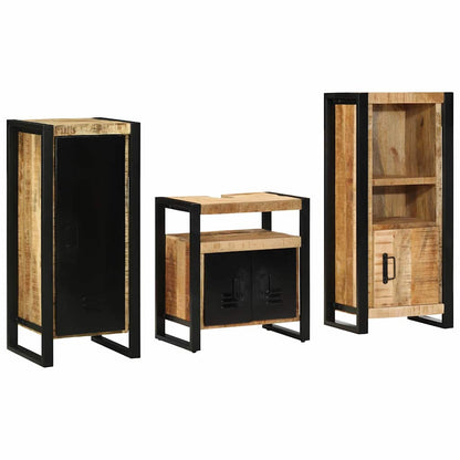 Bathroom Furniture Set 3 pcs Brown and Black Solid Mango Wood