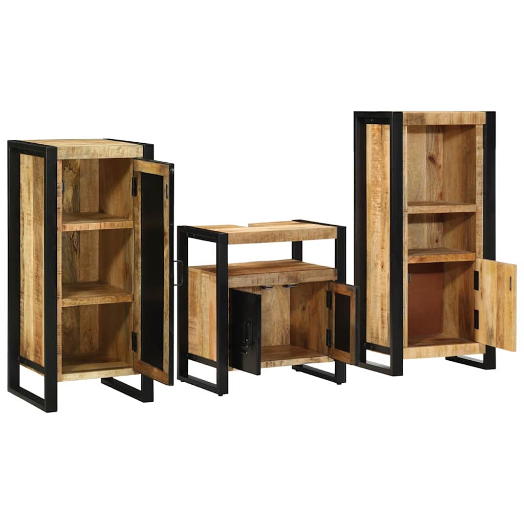 Bathroom Furniture Set 3 pcs Brown and Black Solid Mango Wood
