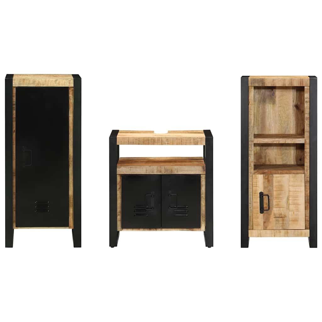 Bathroom Furniture Set 3 pcs Brown and Black Solid Mango Wood