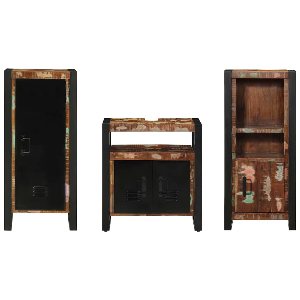 Bathroom Furniture Set with Drawer 3 pcs Solid Reclaim Wood
