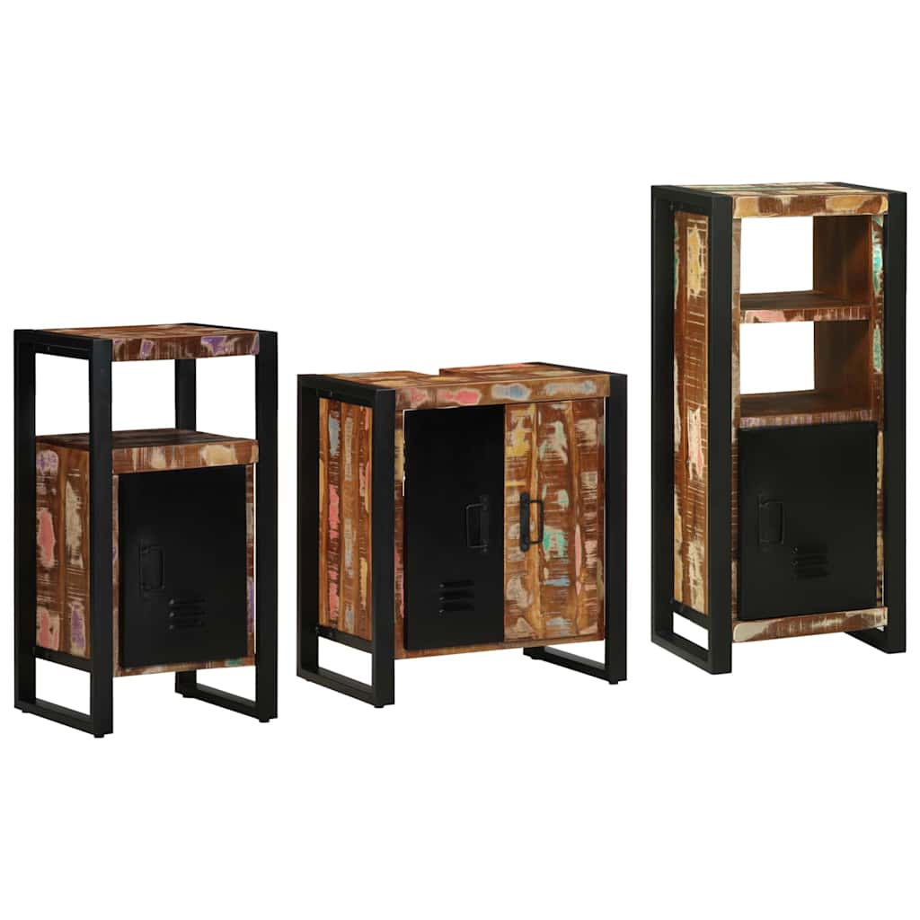 Bathroom Furniture Set with Drawer 3 pcs Solid Reclaim Wood
