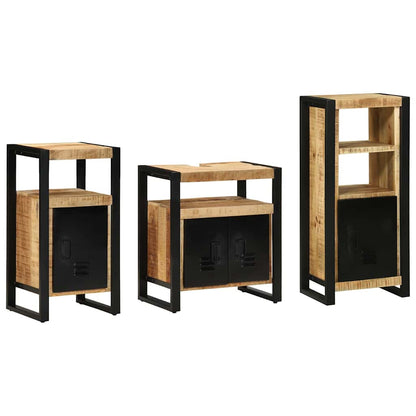 Bathroom Furniture Set 3 pcs Brown and Black Solid Mango Wood