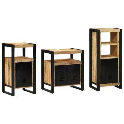 Bathroom Furniture Set 3 pcs Brown and Black Solid Mango Wood