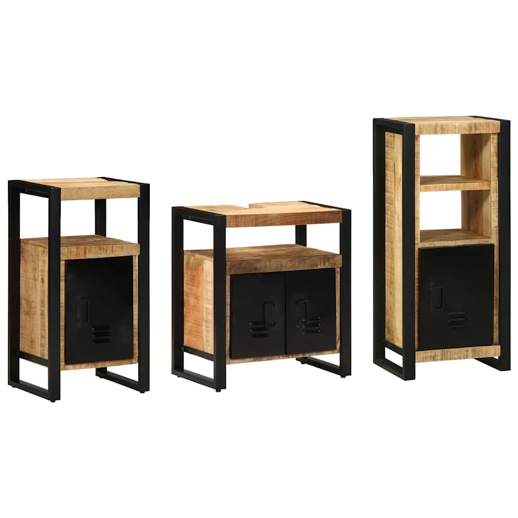 Bathroom Furniture Set 3 pcs Brown and Black Solid Mango Wood