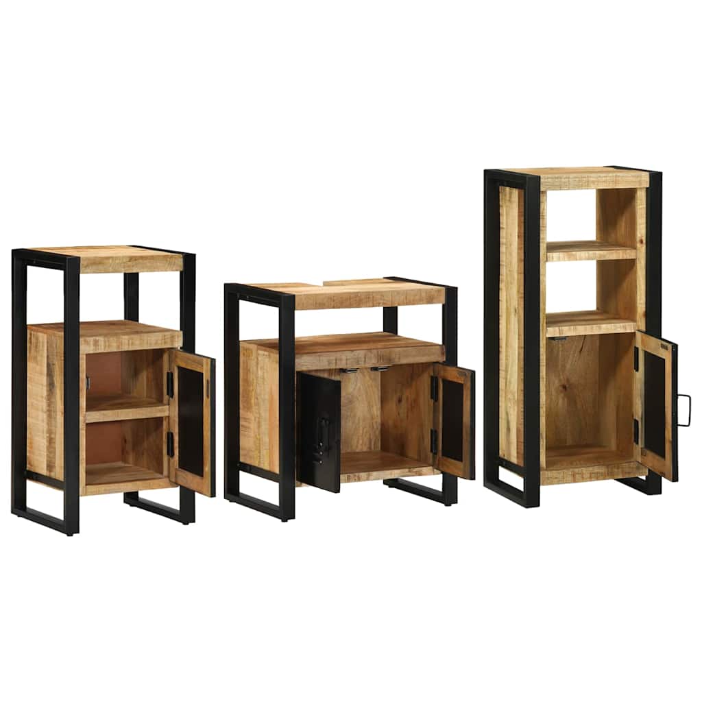 Bathroom Furniture Set 3 pcs Brown and Black Solid Mango Wood
