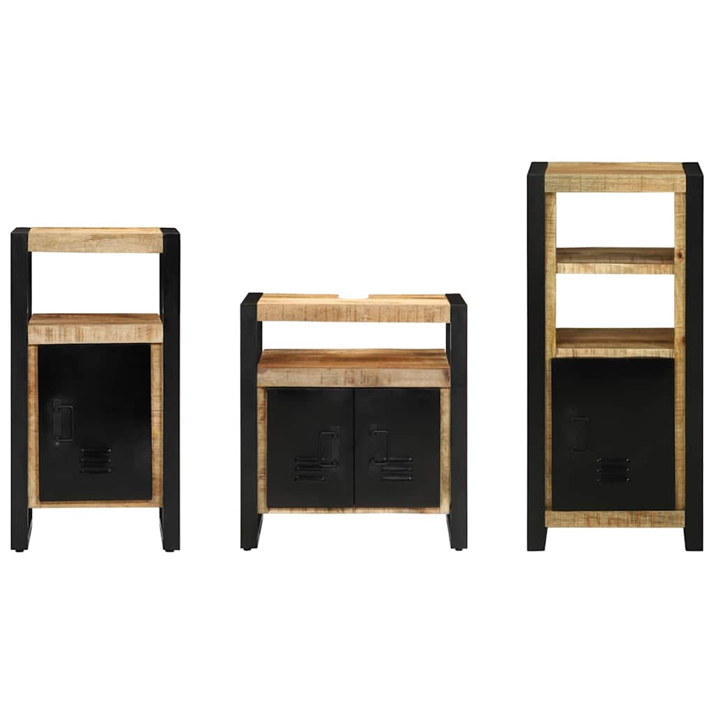 Bathroom Furniture Set 3 pcs Brown and Black Solid Mango Wood