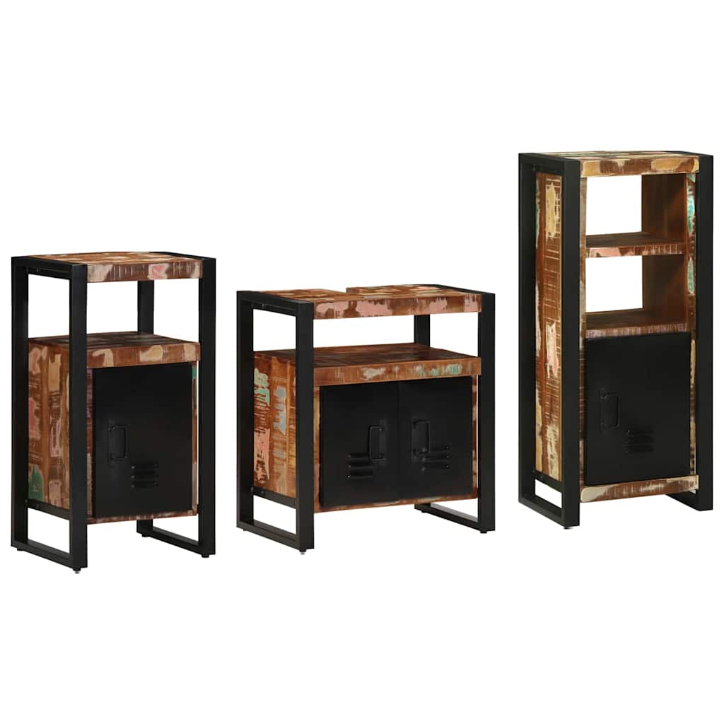 Bathroom Furniture Set with Drawer 3 pcs Solid Reclaim Wood