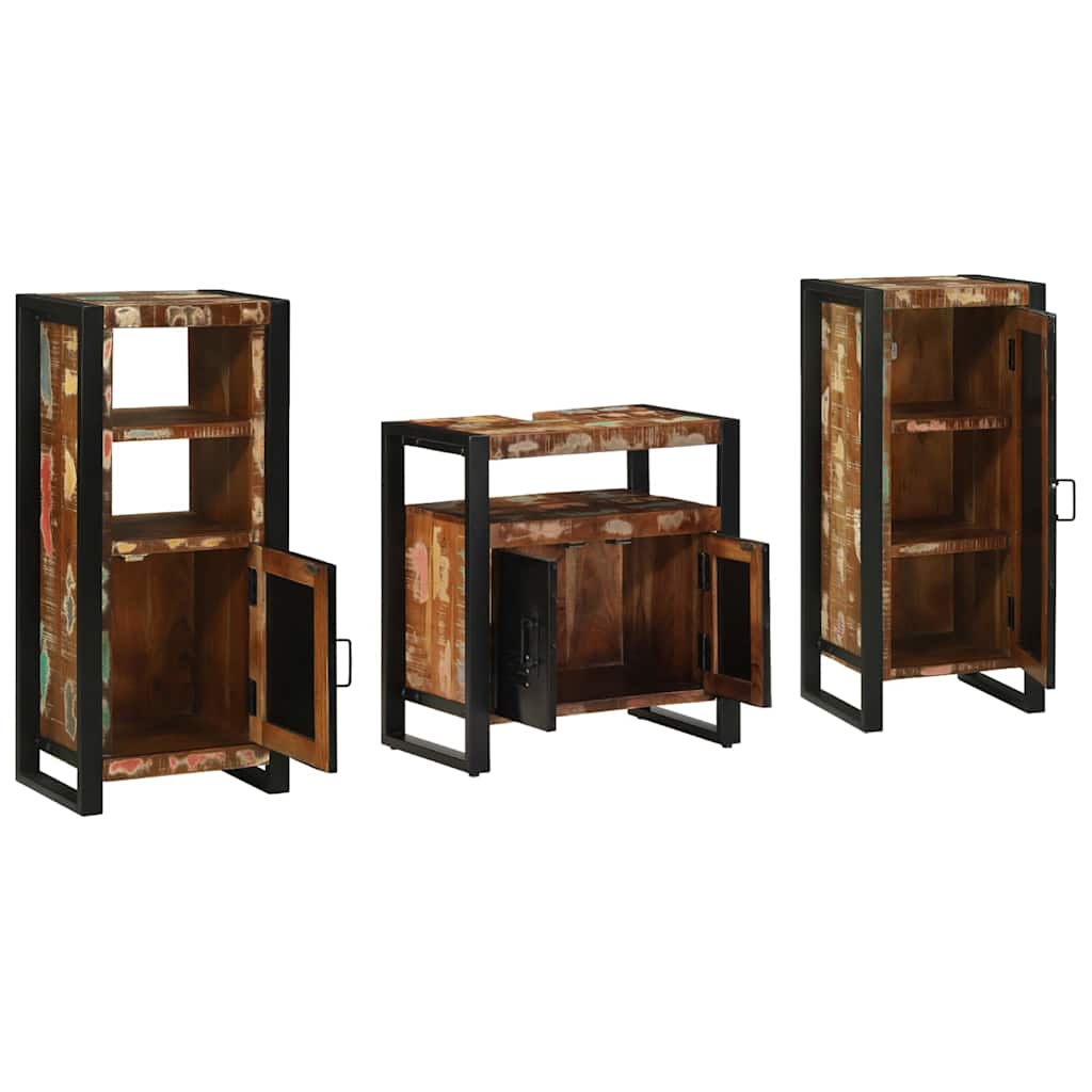 Bathroom Furniture Set with Drawer 3 pcs Solid Reclaim Wood