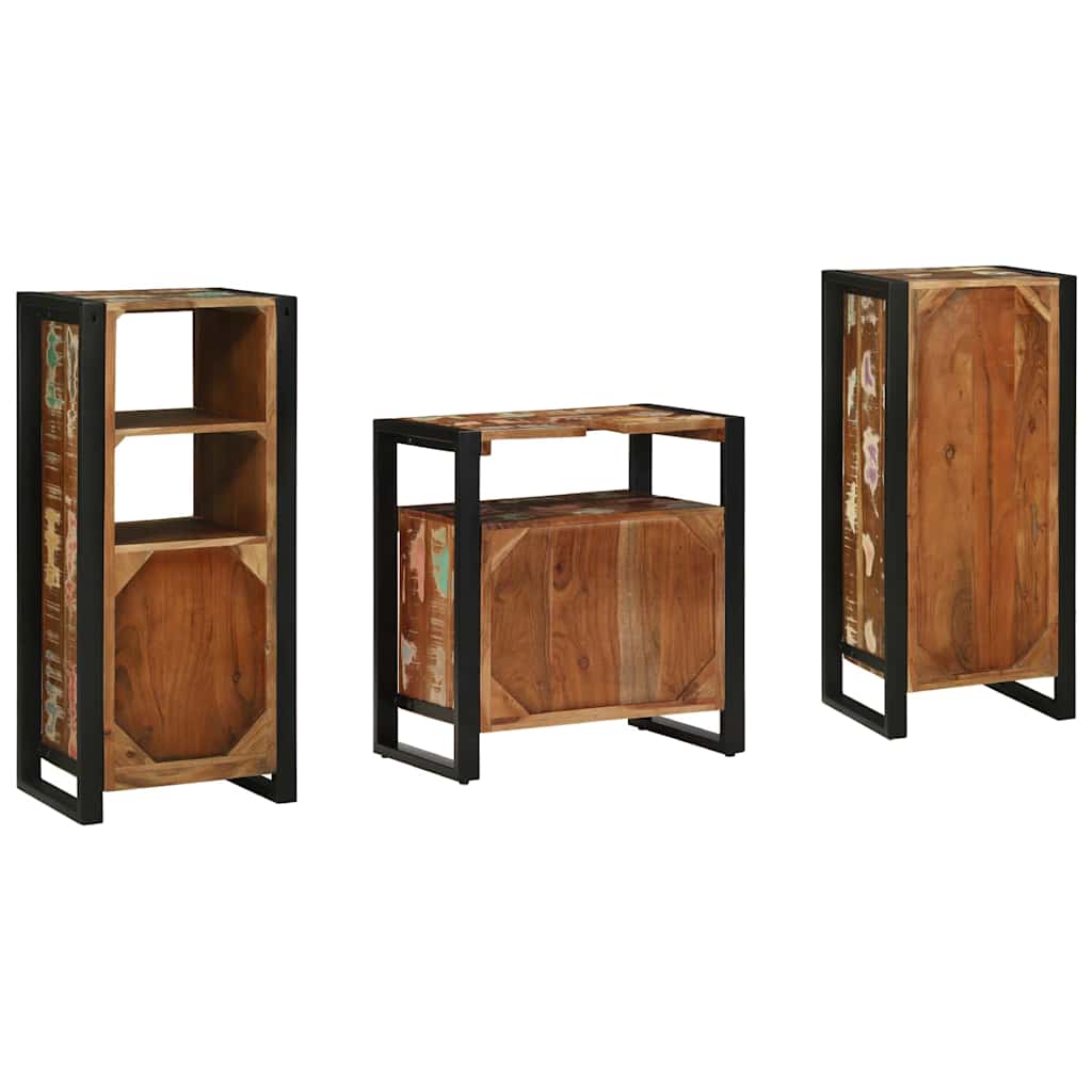 Bathroom Furniture Set with Drawer 3 pcs Solid Reclaim Wood
