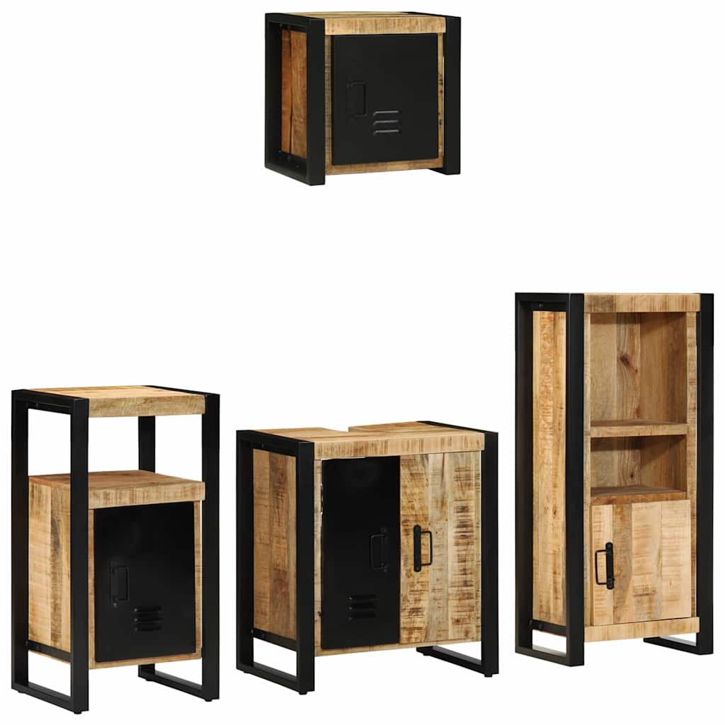Bathroom Furniture Set 4 pcs Brown and Black Solid Mango Wood