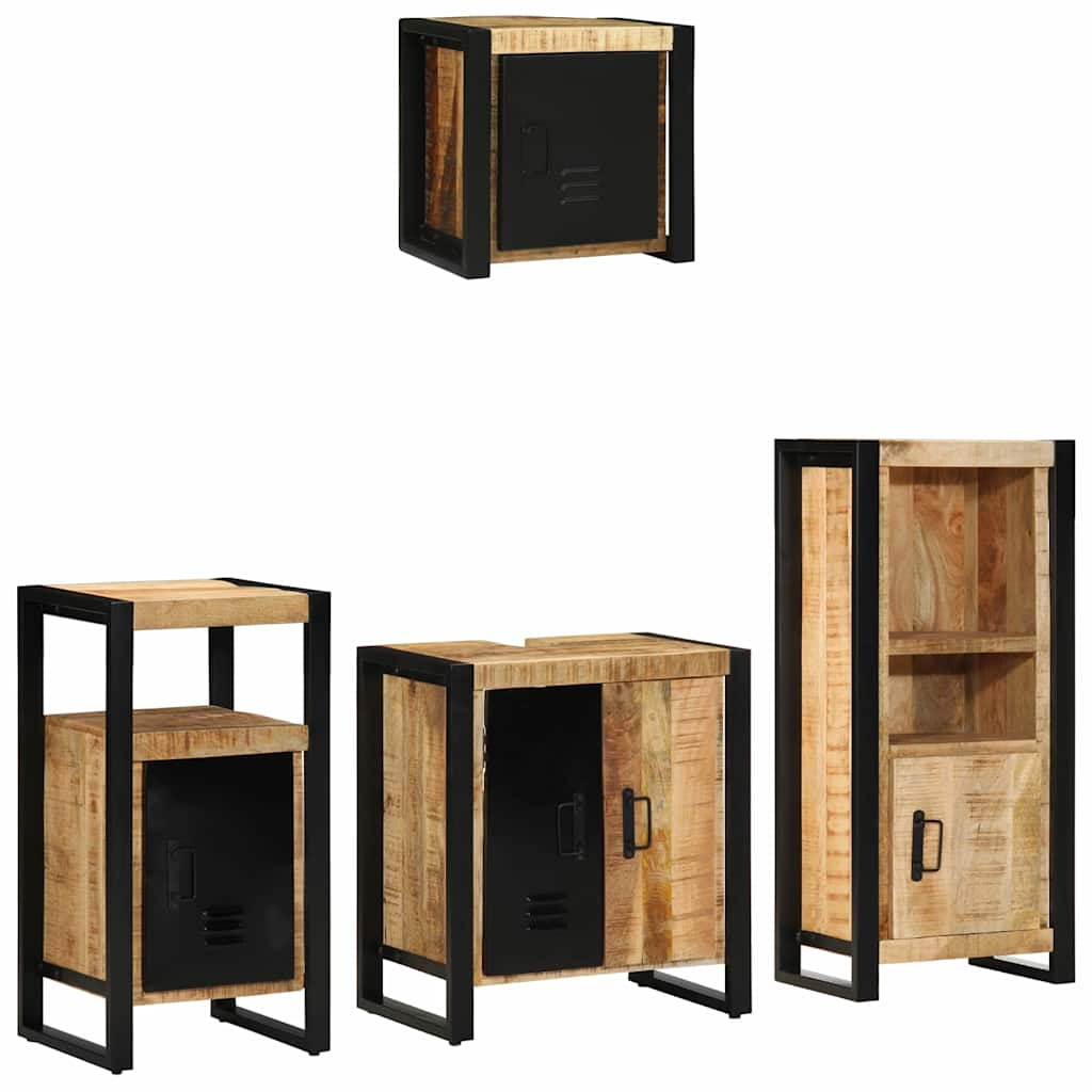 Bathroom Furniture Set 4 pcs Brown and Black Solid Mango Wood