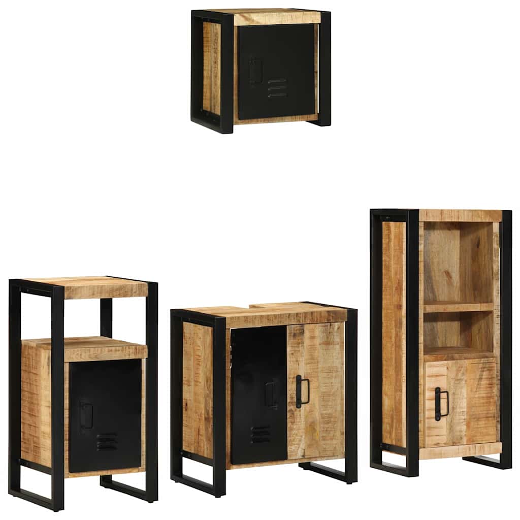 Bathroom Furniture Set 4 pcs Brown and Black Solid Mango Wood