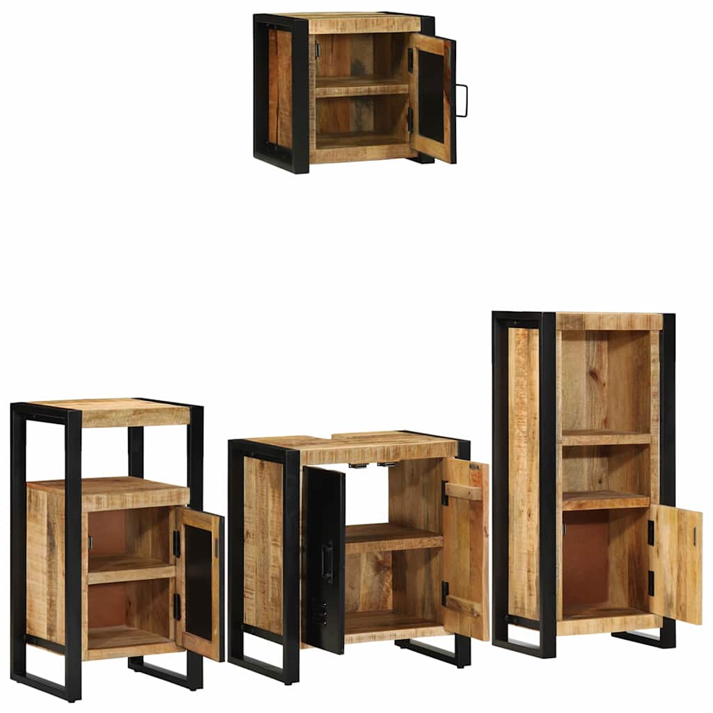 Bathroom Furniture Set 4 pcs Brown and Black Solid Mango Wood