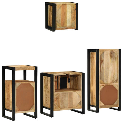 Bathroom Furniture Set 4 pcs Brown and Black Solid Mango Wood