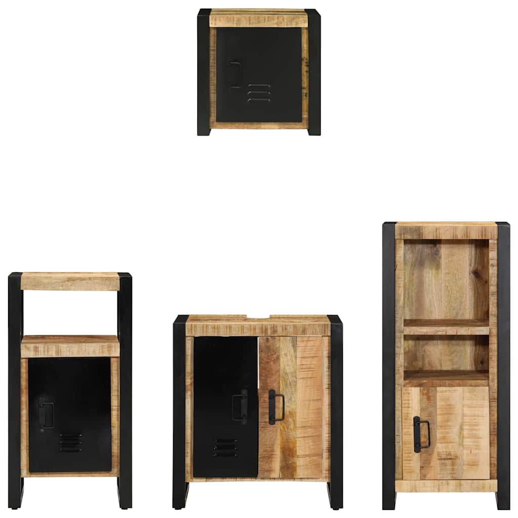 Bathroom Furniture Set 4 pcs Brown and Black Solid Mango Wood