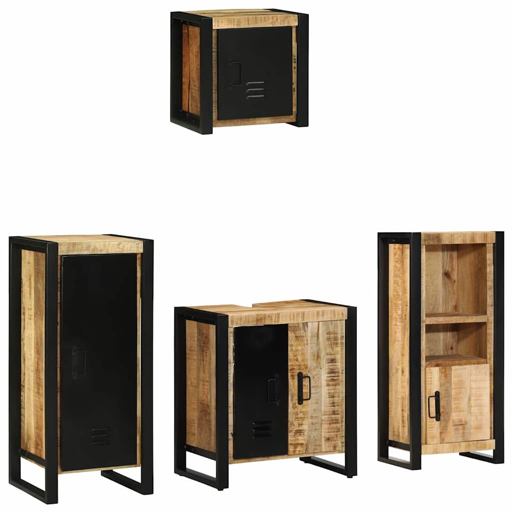 Bathroom Furniture Set 4 pcs Brown and Black Solid Mango Wood