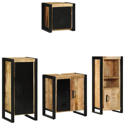 Bathroom Furniture Set 4 pcs Brown and Black Solid Mango Wood