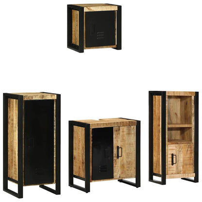 Bathroom Furniture Set 4 pcs Brown and Black Solid Mango Wood