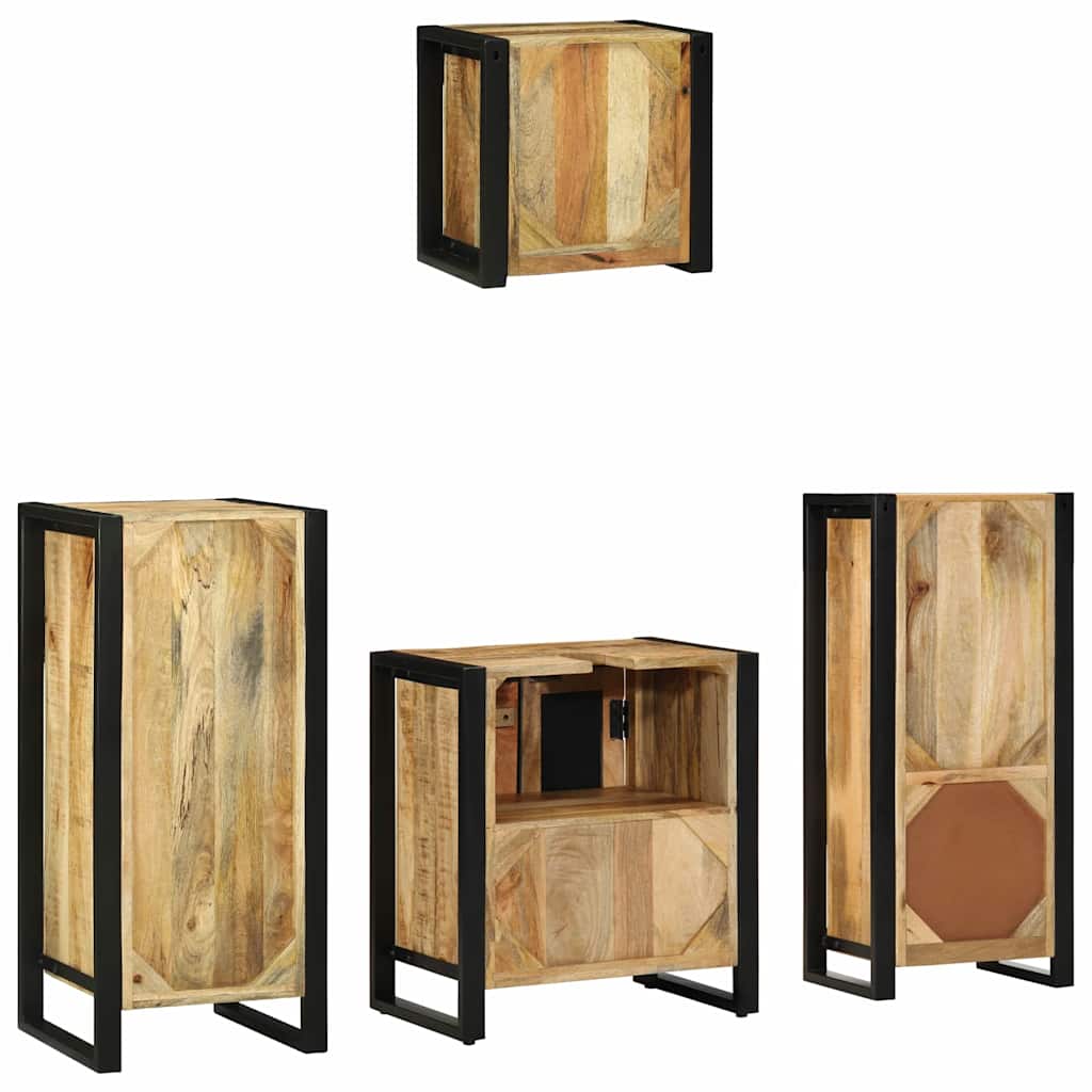 Bathroom Furniture Set 4 pcs Brown and Black Solid Mango Wood