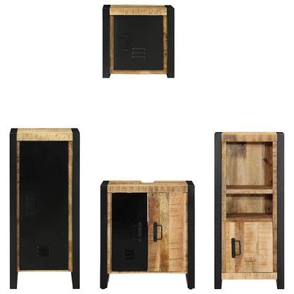 Bathroom Furniture Set 4 pcs Brown and Black Solid Mango Wood
