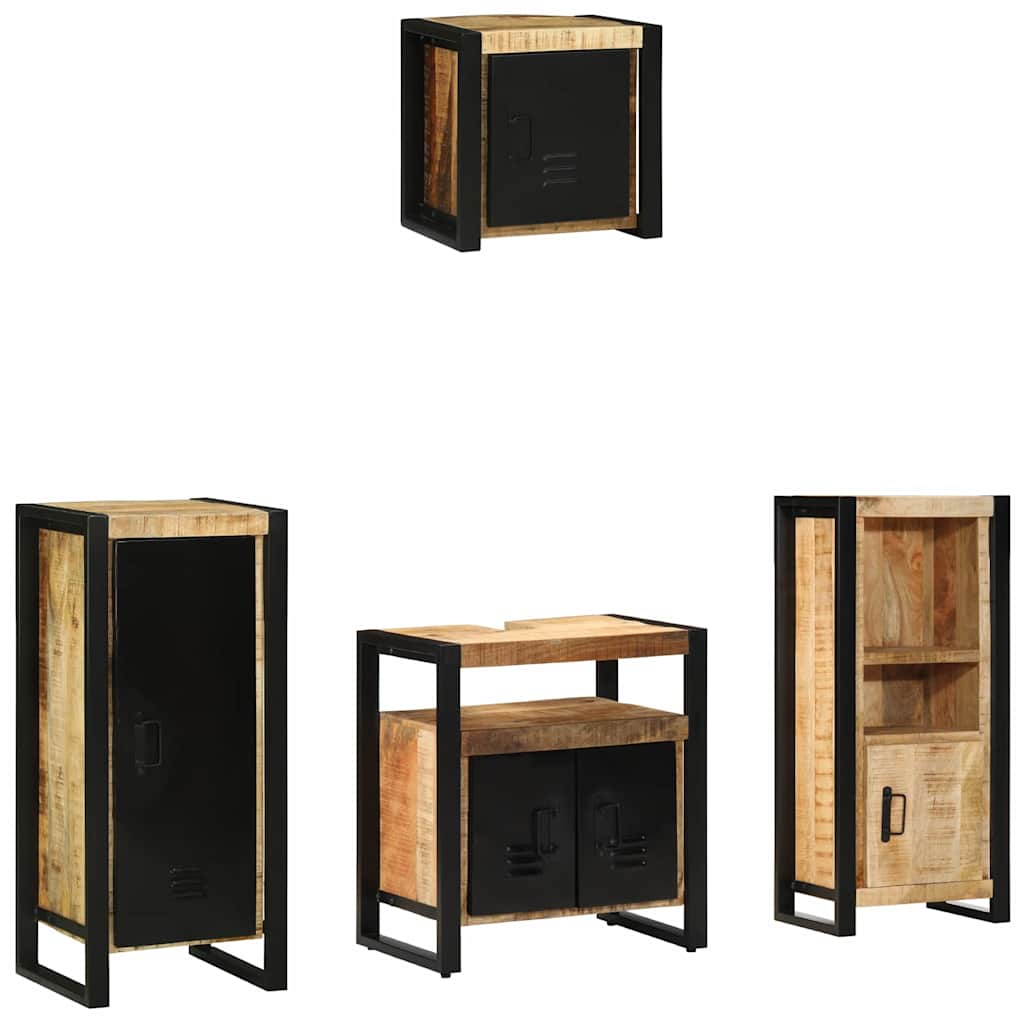 Bathroom Furniture Set 4 pcs Brown and Black Solid Mango Wood