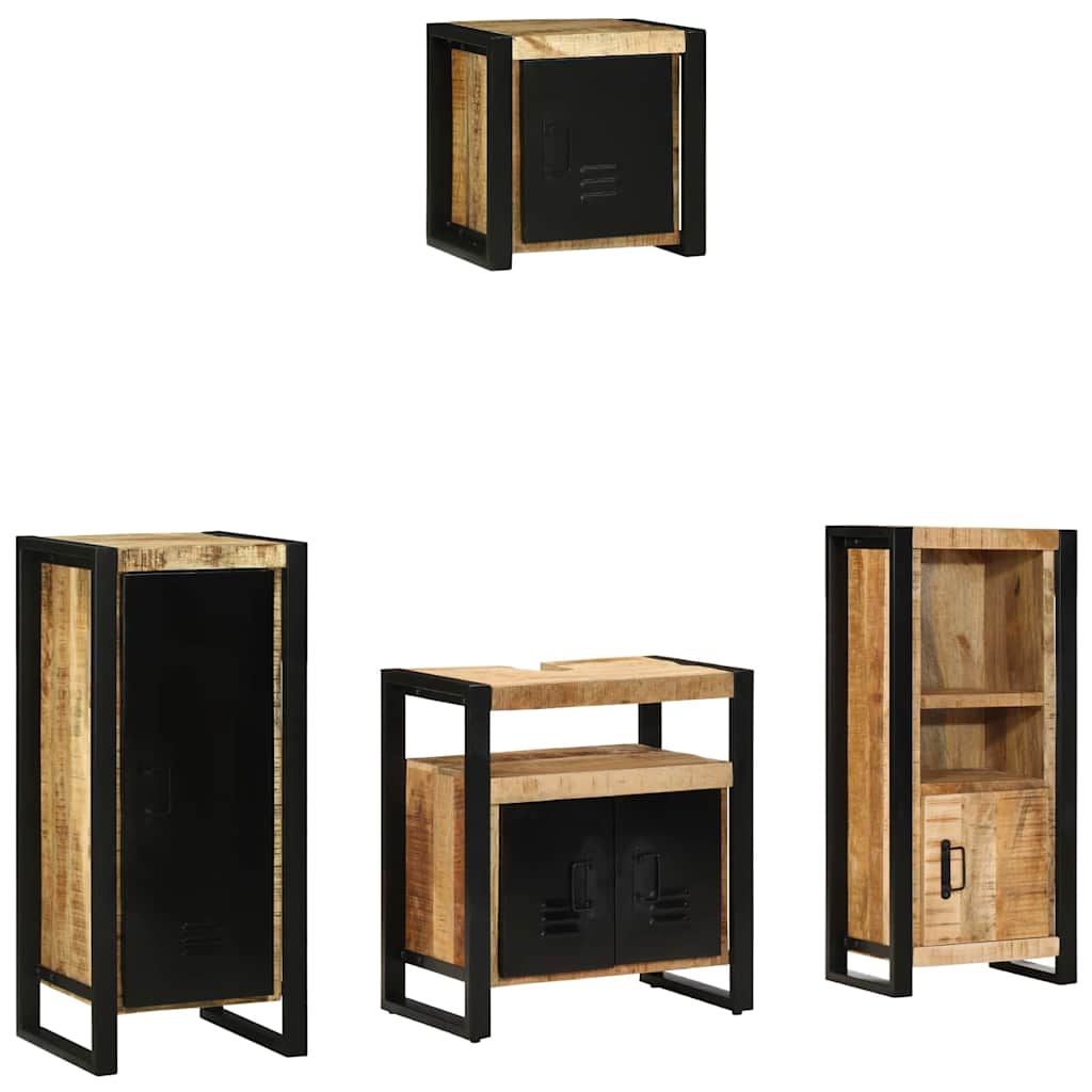 Bathroom Furniture Set 4 pcs Brown and Black Solid Mango Wood