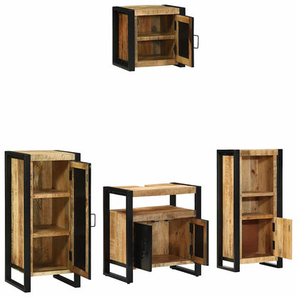 Bathroom Furniture Set 4 pcs Brown and Black Solid Mango Wood