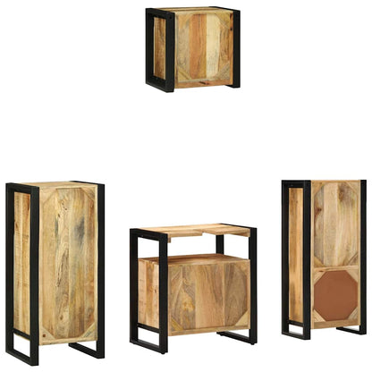 Bathroom Furniture Set 4 pcs Brown and Black Solid Mango Wood