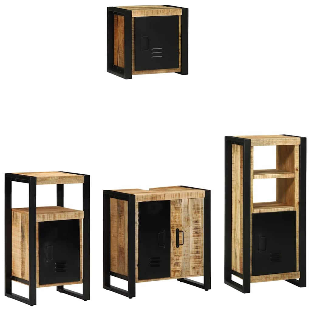 Bathroom Furniture Set 4 pcs Brown and Black Solid Mango Wood