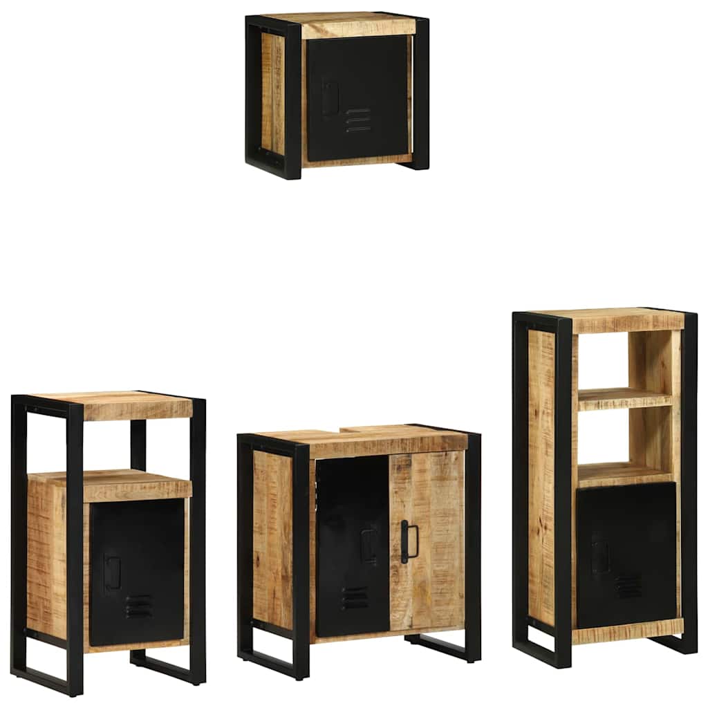 Bathroom Furniture Set 4 pcs Brown and Black Solid Mango Wood