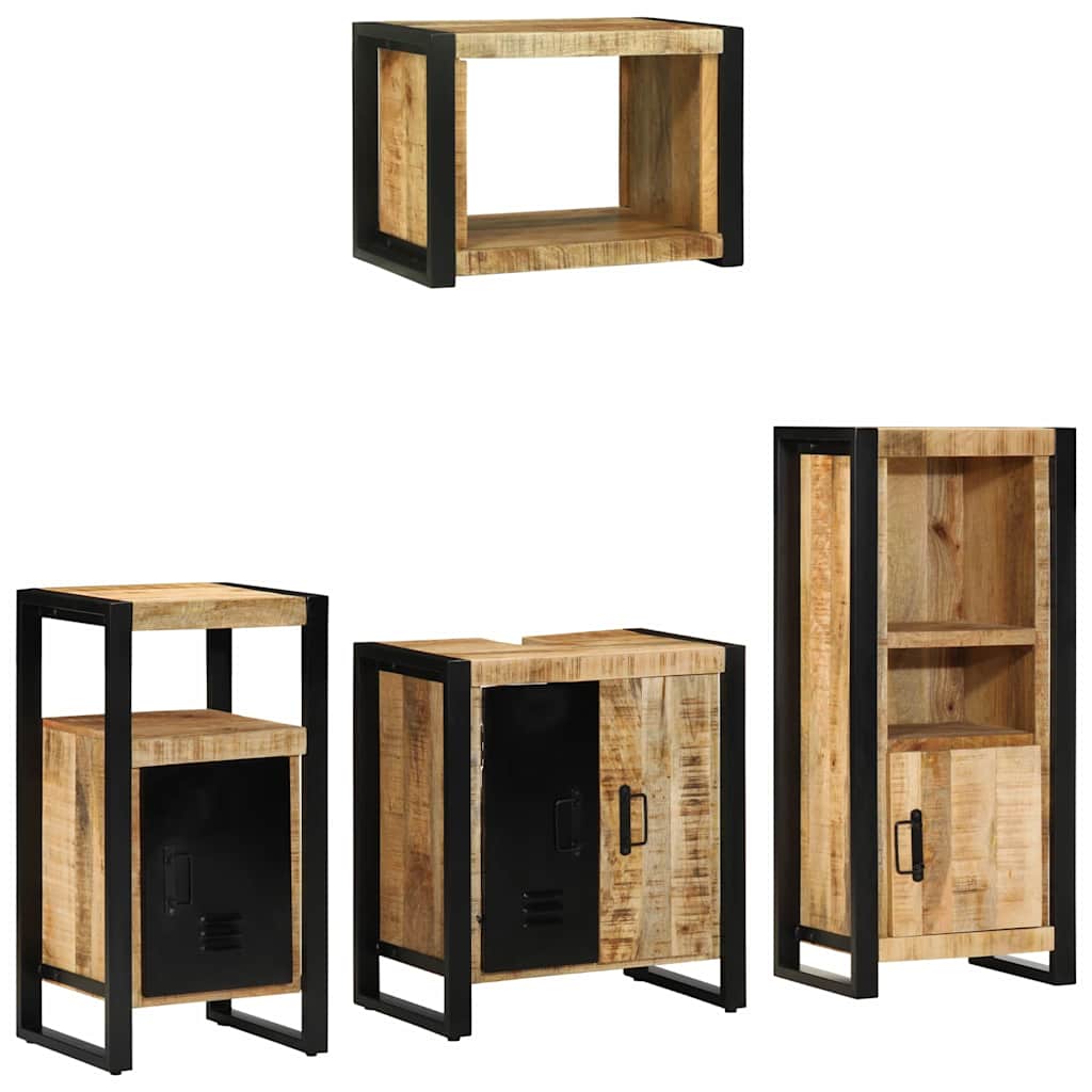Bathroom Furniture Set 4 pcs Brown and Black Solid Mango Wood