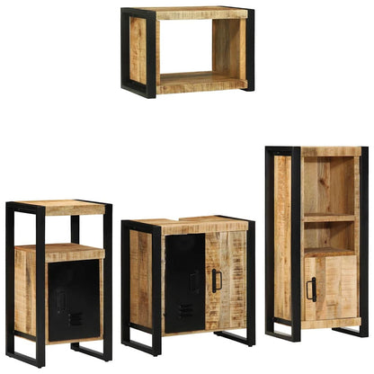 Bathroom Furniture Set 4 pcs Brown and Black Solid Mango Wood