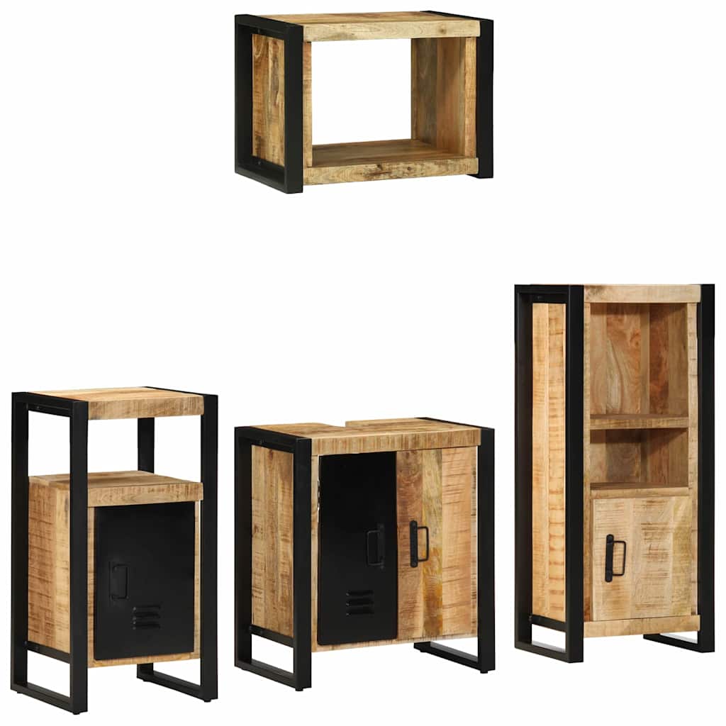 Bathroom Furniture Set 4 pcs Brown and Black Solid Mango Wood