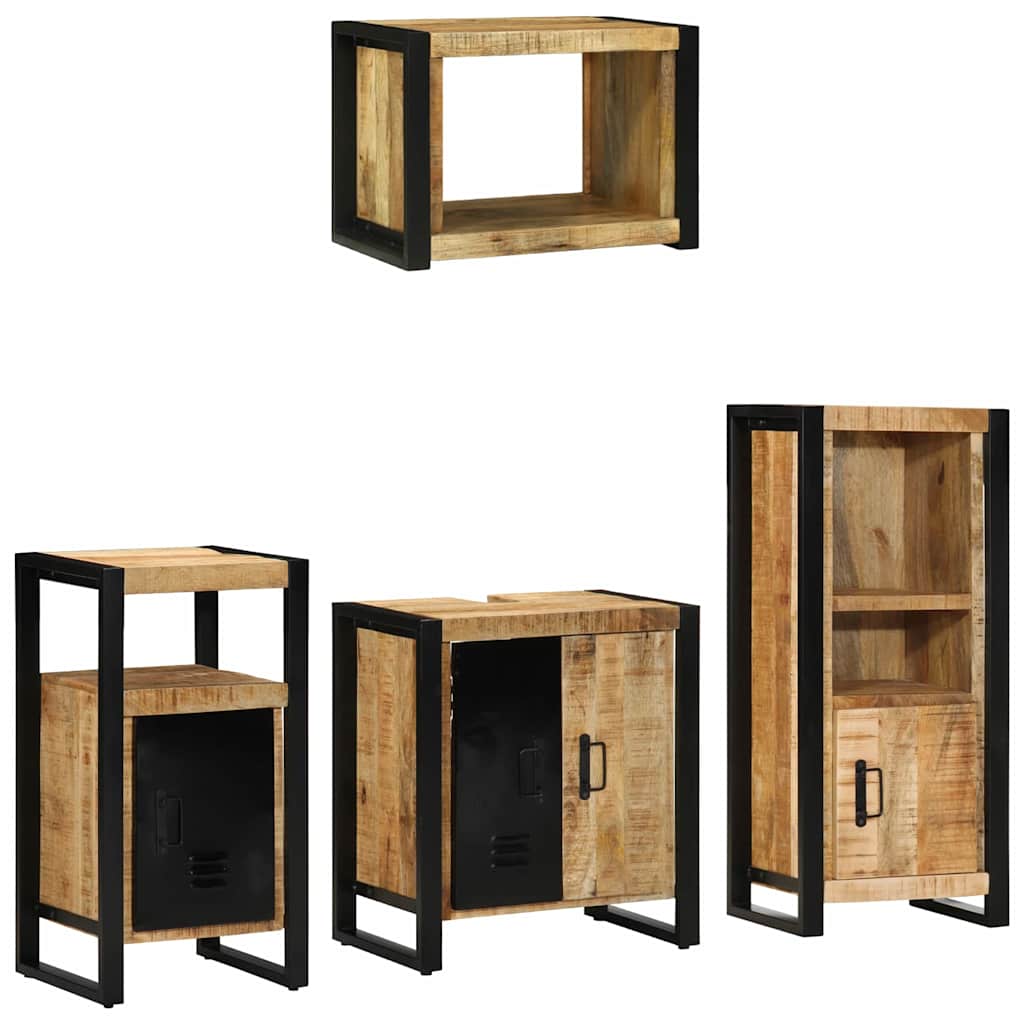 Bathroom Furniture Set 4 pcs Brown and Black Solid Mango Wood