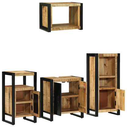 Bathroom Furniture Set 4 pcs Brown and Black Solid Mango Wood