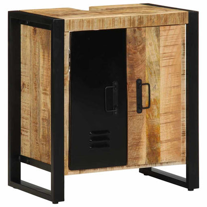 Bathroom Furniture Set 4 pcs Brown and Black Solid Mango Wood