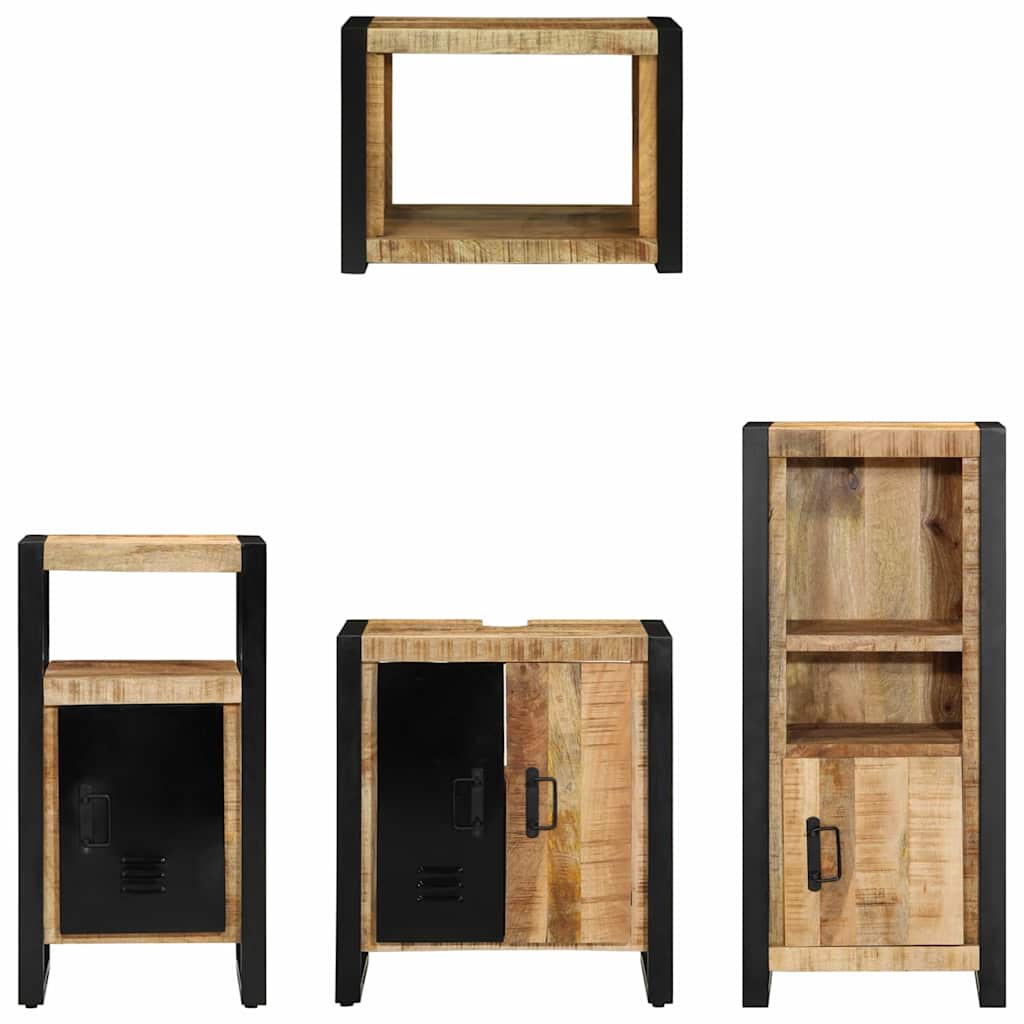 Bathroom Furniture Set 4 pcs Brown and Black Solid Mango Wood