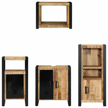 Bathroom Furniture Set 4 pcs Brown and Black Solid Mango Wood