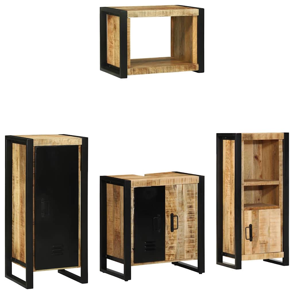 Bathroom Furniture Set 4 pcs Brown and Black Solid Mango Wood