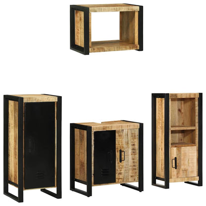 Bathroom Furniture Set 4 pcs Brown and Black Solid Mango Wood