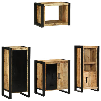 Bathroom Furniture Set 4 pcs Brown and Black Solid Mango Wood