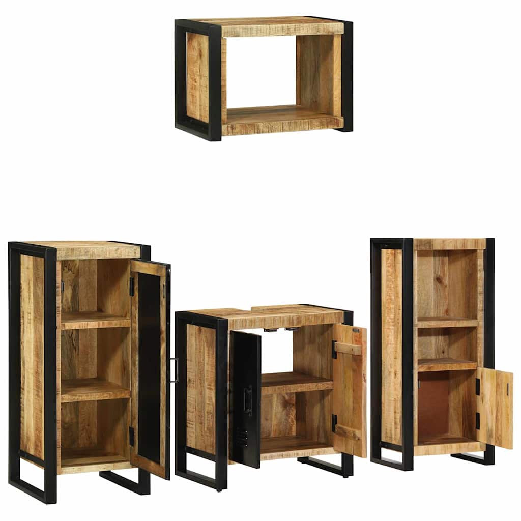 Bathroom Furniture Set 4 pcs Brown and Black Solid Mango Wood