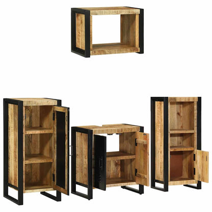 Bathroom Furniture Set 4 pcs Brown and Black Solid Mango Wood