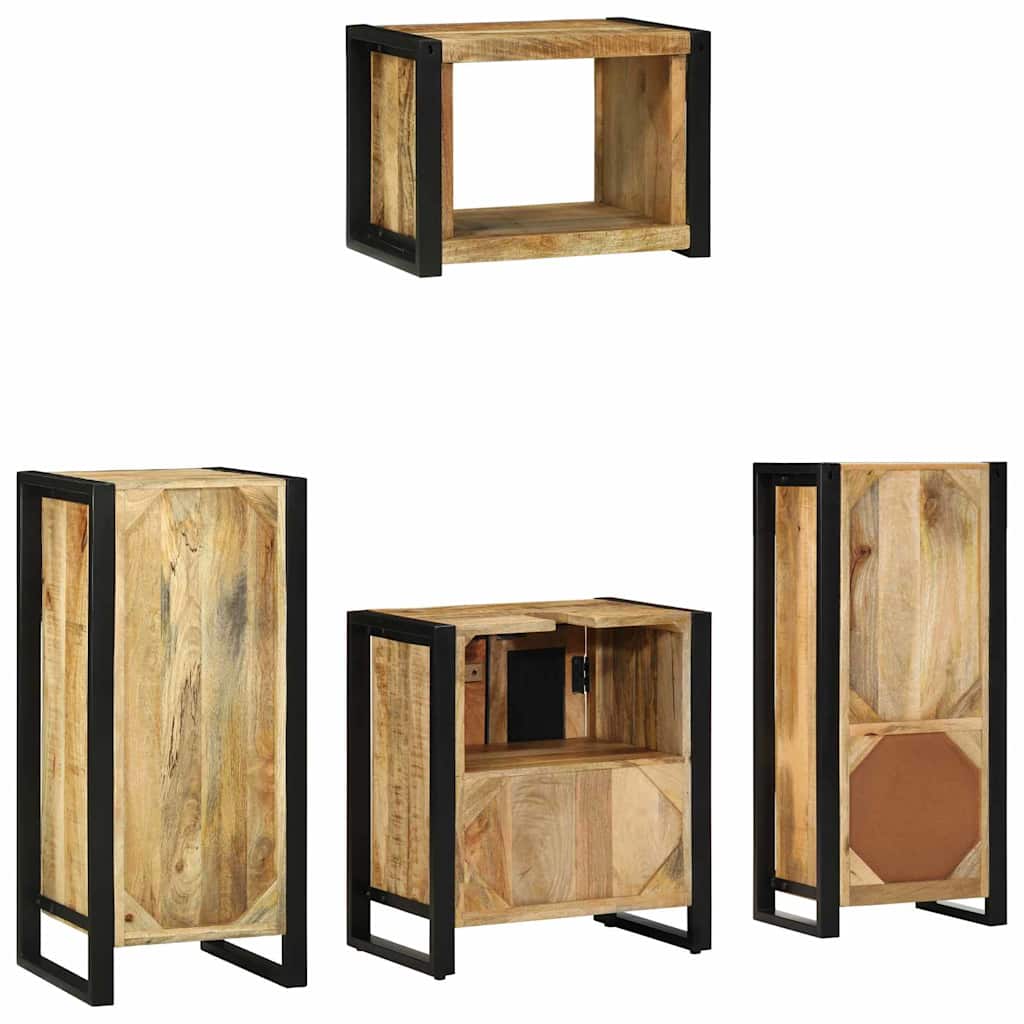 Bathroom Furniture Set 4 pcs Brown and Black Solid Mango Wood