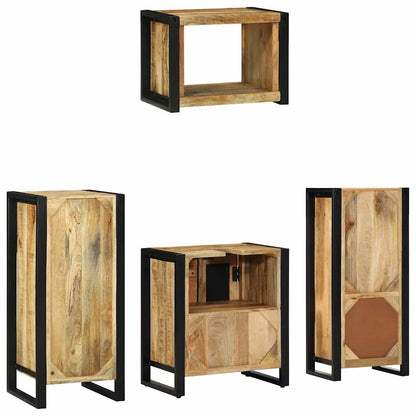 Bathroom Furniture Set 4 pcs Brown and Black Solid Mango Wood