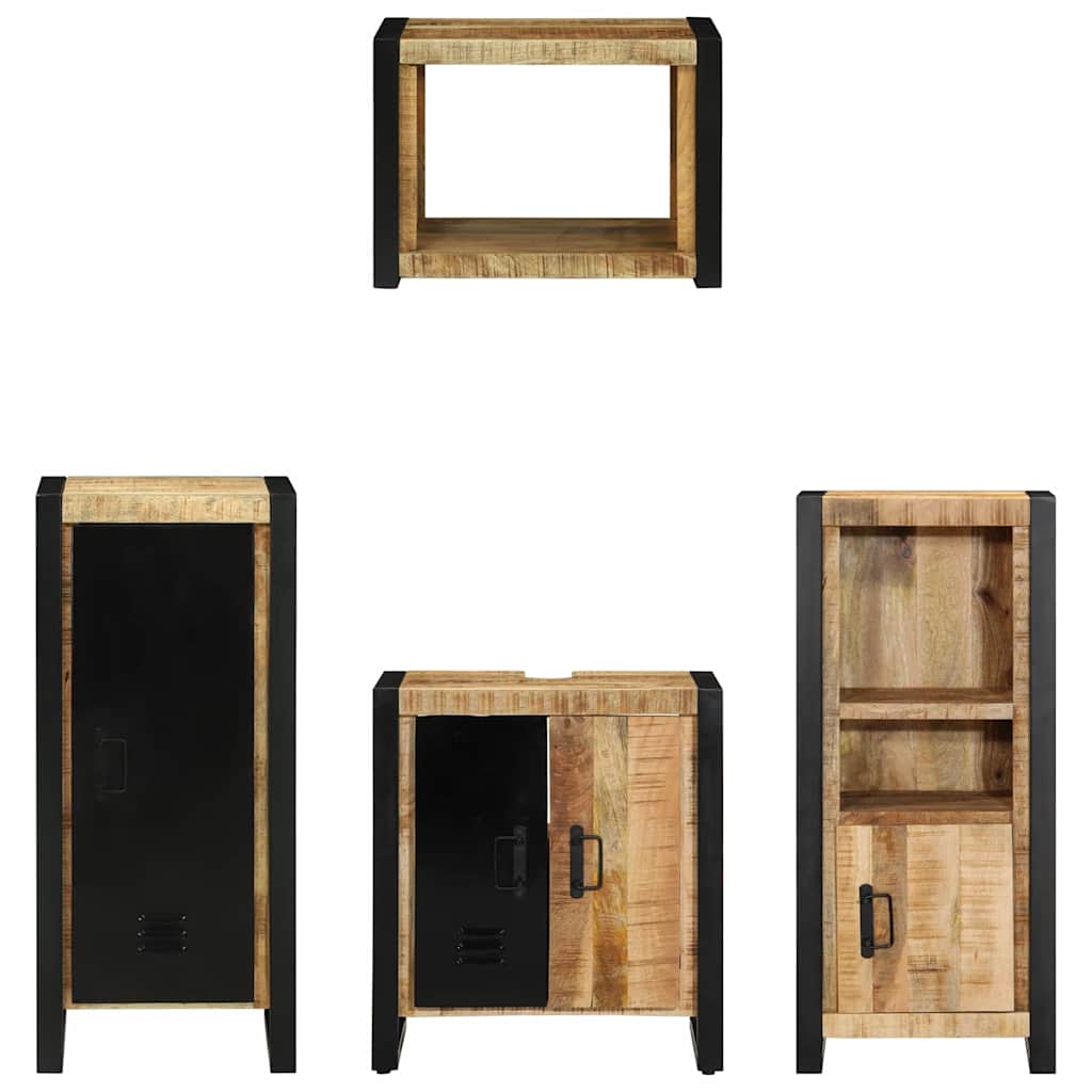 Bathroom Furniture Set 4 pcs Brown and Black Solid Mango Wood