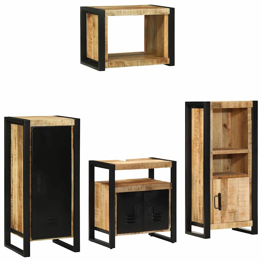 Bathroom Furniture Set 4 pcs Brown and Black Solid Mango Wood