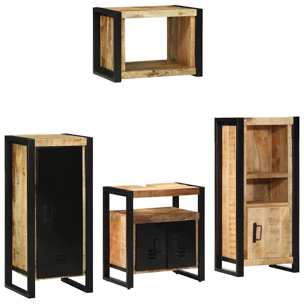 Bathroom Furniture Set 4 pcs Brown and Black Solid Mango Wood