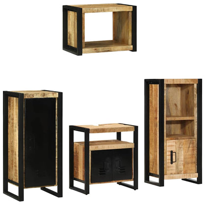 Bathroom Furniture Set 4 pcs Brown and Black Solid Mango Wood