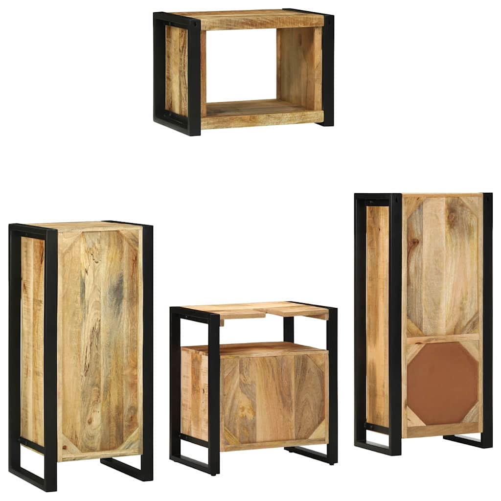 Bathroom Furniture Set 4 pcs Brown and Black Solid Mango Wood